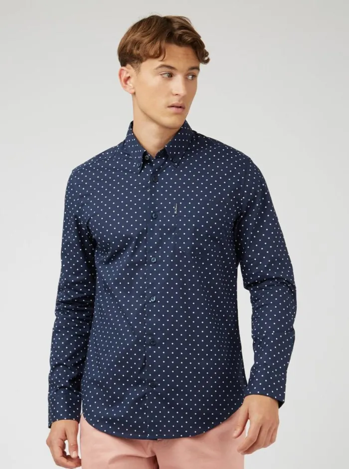 Ben Sherman Long Sleeve Shirts Men Navy Polka Dot Print LongSleeve Shirt Ben Sherman Long Sleeve Shirts Men Navy Polka Dot Print LongSleeve Shirt