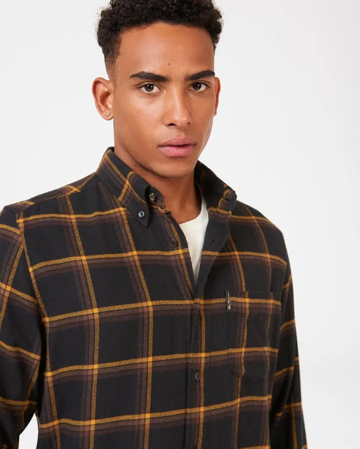 Ben Sherman Long Sleeve Shirts Men Oversized Brushed Check Shirt 8211 Black
