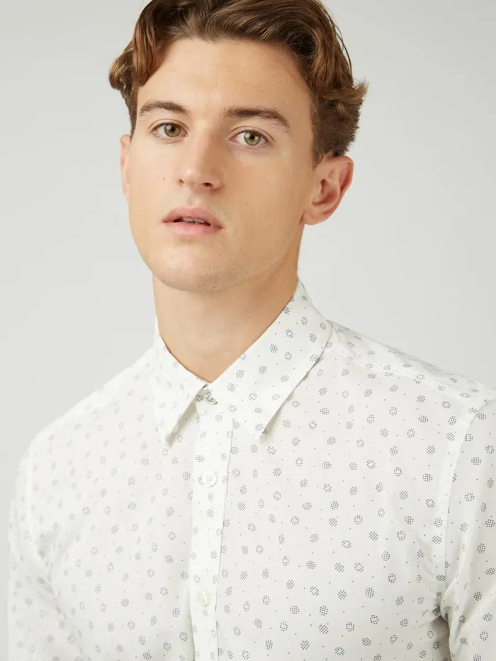 Ben Sherman Long Sleeve Shirts Men Scattered Spot Print LongSleeve Shirt 8211 Ivory