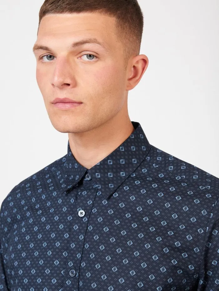 Ben Sherman Long Sleeve Shirts Men Signature Geo Print Shirt 8211 Midnight