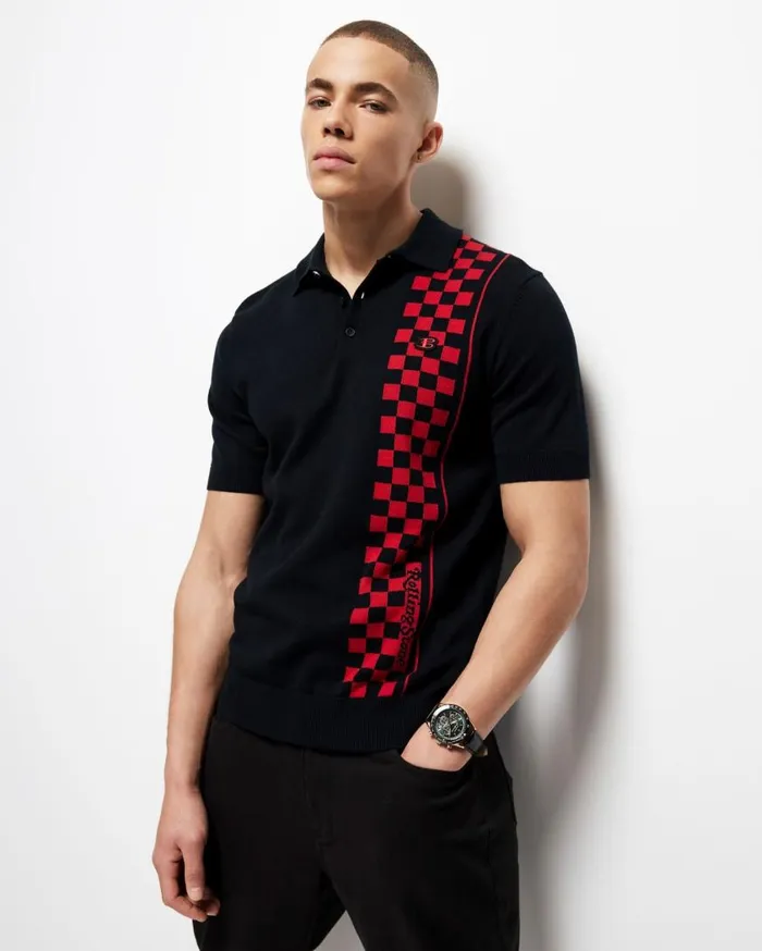 Ben Sherman Mod Knit Polos Men Rolling Stone Checker Knit Polo 8211 Black