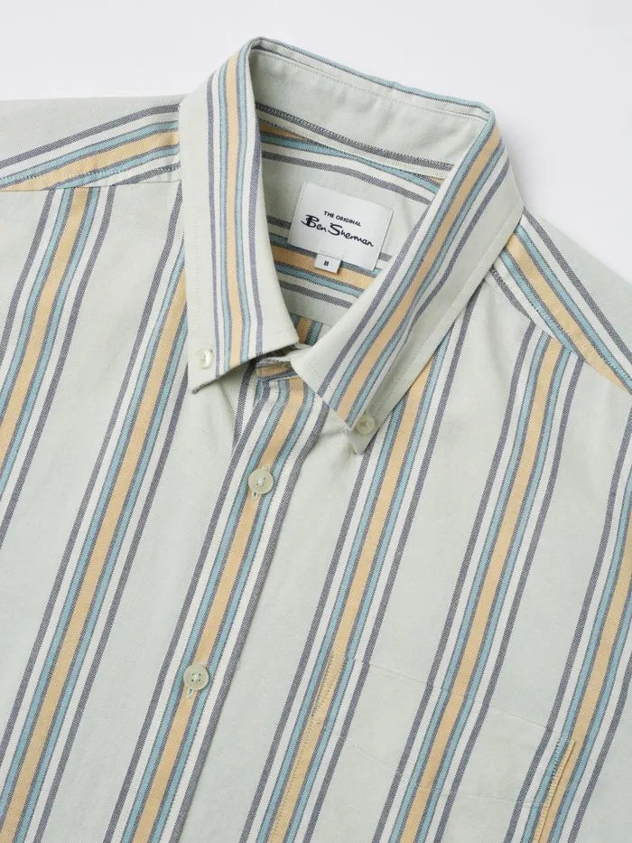 Ben Sherman Oxford Shirts Men Ivy Oxford Stripe ShortSleeve Shirt 8211 Eggshell