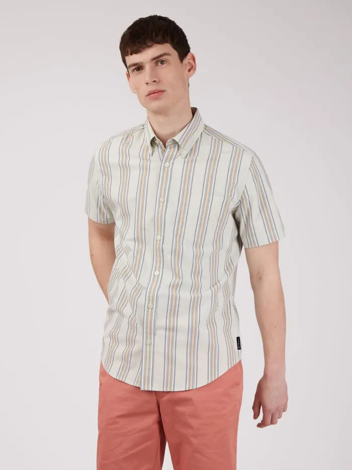 Ben Sherman Oxford Shirts Men Ivy Oxford Stripe ShortSleeve Shirt 8211 Eggshell