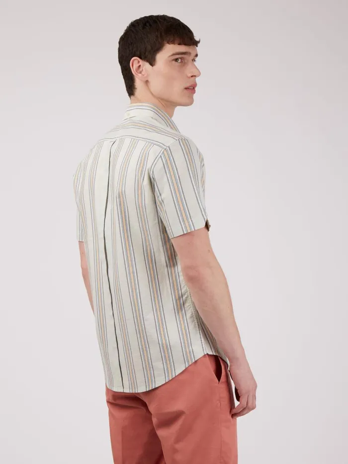 Ben Sherman Oxford Shirts Men Ivy Oxford Stripe ShortSleeve Shirt 8211 Eggshell