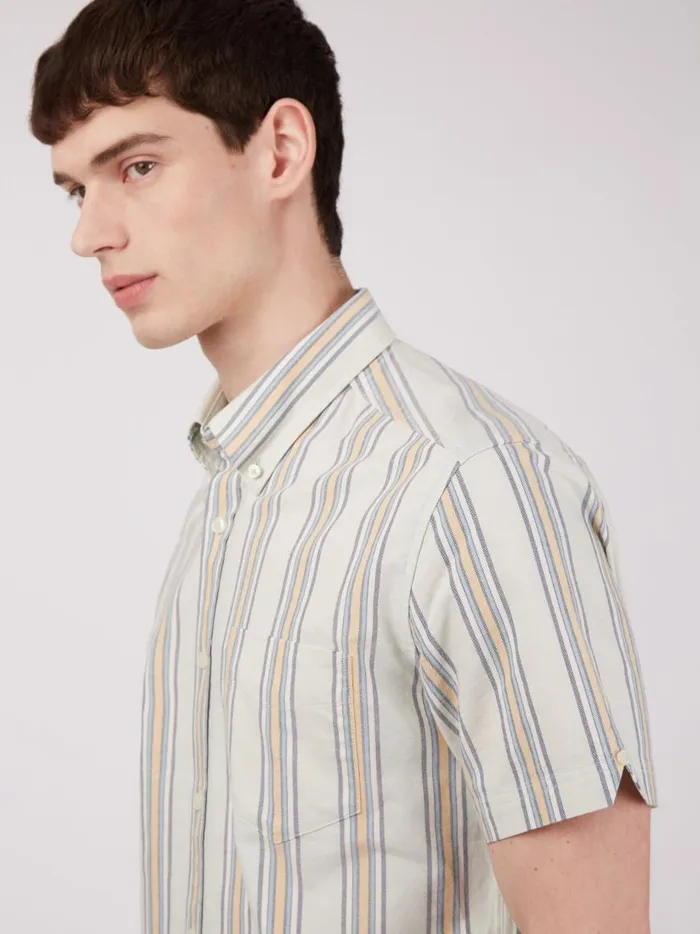 Ben Sherman Oxford Shirts Men Ivy Oxford Stripe ShortSleeve Shirt 8211 Eggshell