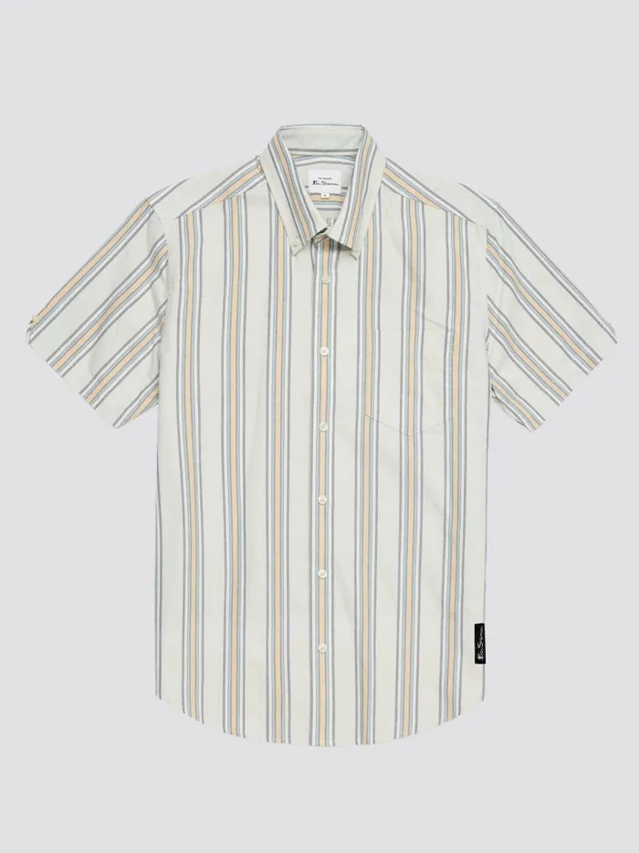 Ben Sherman Oxford Shirts Men Ivy Oxford Stripe ShortSleeve Shirt 8211 Eggshell