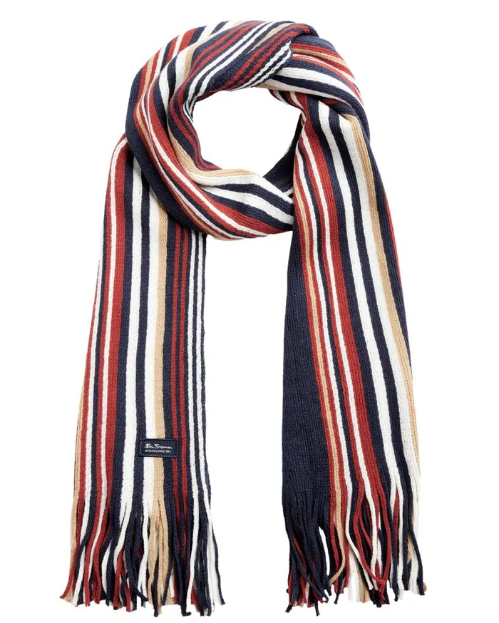 Ben Sherman Scarves and Cold Weather Men Rochelle Knit Scarf 8211 Navy BlazerCornstalkSunDried Tomato