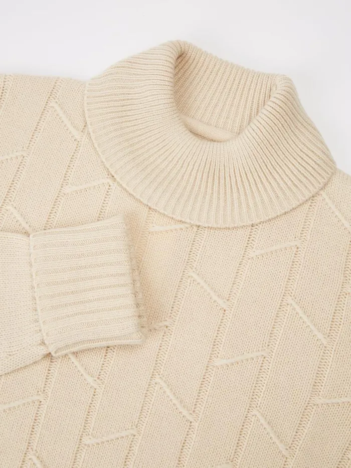 Ben Sherman Sweaters and Knits Men Patterned Knit RollNeck Sweater 8211 Ivory