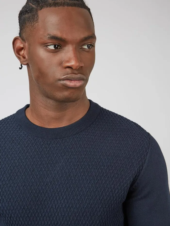 Ben Sherman Sweaters and Knits Men Textured Knit Crewneck Sweater 8211 Navy