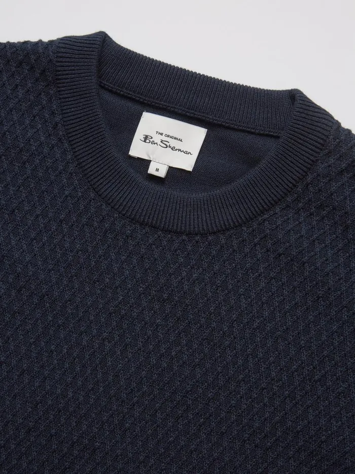 Ben Sherman Sweaters and Knits Men Textured Knit Crewneck Sweater 8211 Navy Ben Sherman Sweaters and Knits Men Textured Knit Crewneck Sweater 8211 Navy