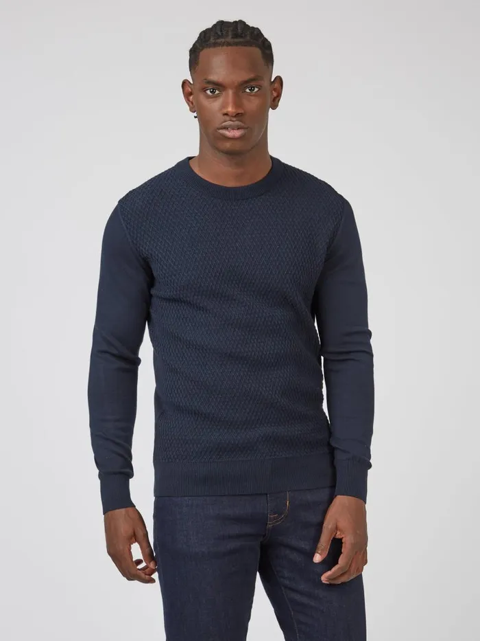 Ben Sherman Sweaters and Knits Men Textured Knit Crewneck Sweater 8211 Navy Ben Sherman Sweaters and Knits Men Textured Knit Crewneck Sweater 8211 Navy