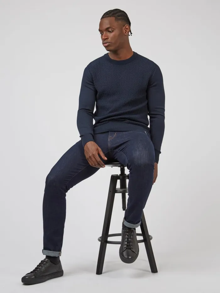 Ben Sherman Sweaters and Knits Men Textured Knit Crewneck Sweater 8211 Navy Ben Sherman Sweaters and Knits Men Textured Knit Crewneck Sweater 8211 Navy