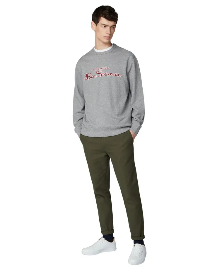 Ben Sherman Sweatshirts and Hoodies Men Crewneck Logo Sweatshirt 8211 Aluminum