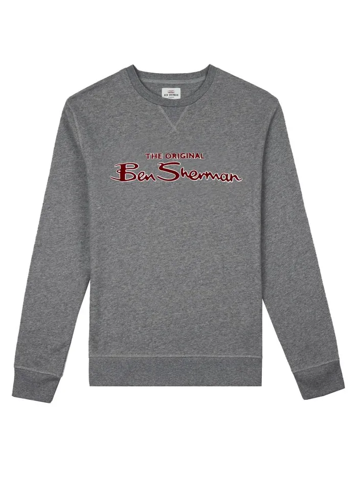 Ben Sherman Sweatshirts and Hoodies Men Crewneck Logo Sweatshirt 8211 Aluminum