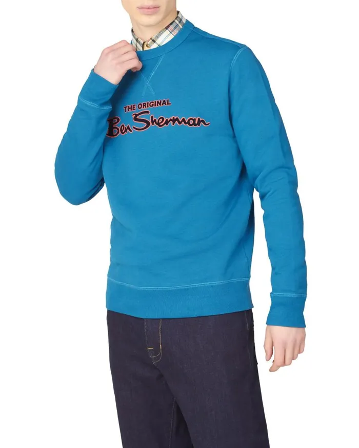 Ben Sherman Sweatshirts and Hoodies Men Signature Logo Sweatshirt 8211 Petrol