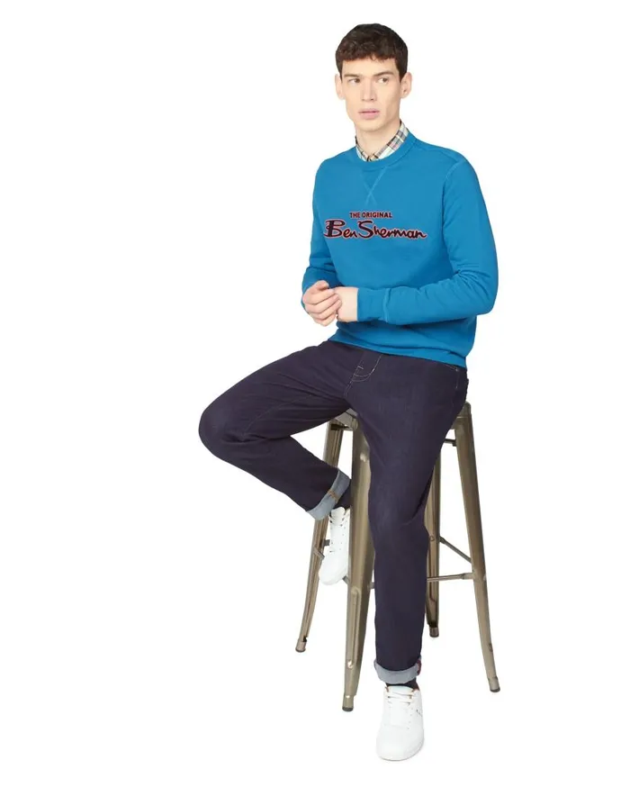 Ben Sherman Sweatshirts and Hoodies Men Signature Logo Sweatshirt 8211 Petrol