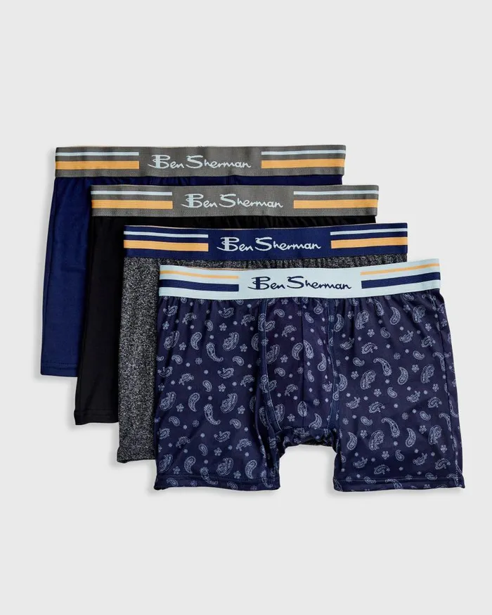 Ben Sherman Underwear Men 4Pack Microfiber Boxer Briefs 8211 NavyGreyBlack