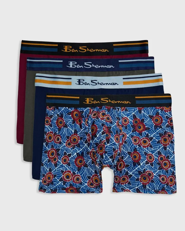 Ben Sherman Underwear Men 4Pack Microfiber Boxers 8211 BlueGreyBurgundy