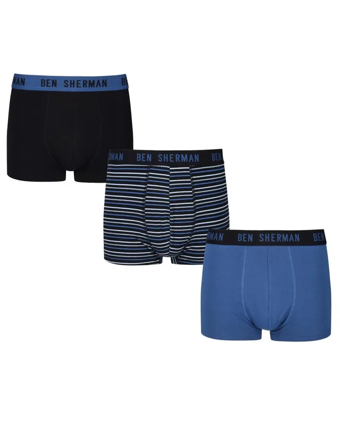 Ben Sherman Underwear Men Chester 3Pack Fitted NoFly BoxerBriefs 8211 BlackBlue Black StripeDelft Ben Sherman Underwear Men Chester 3Pack Fitted NoFly BoxerBriefs 8211 BlackBlue Black StripeDelft
