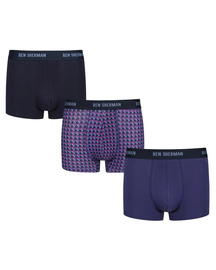 Ben Sherman Underwear Men Hunter 3Pack Fitted NoFly BoxerBriefs 8211 BluePrintNavy