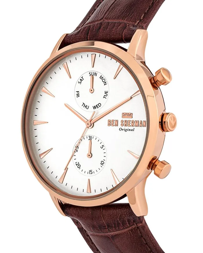 Ben Sherman Watches Men Portobello Professional Multi Watch 8211 BrownOffWhiteRose Gold
