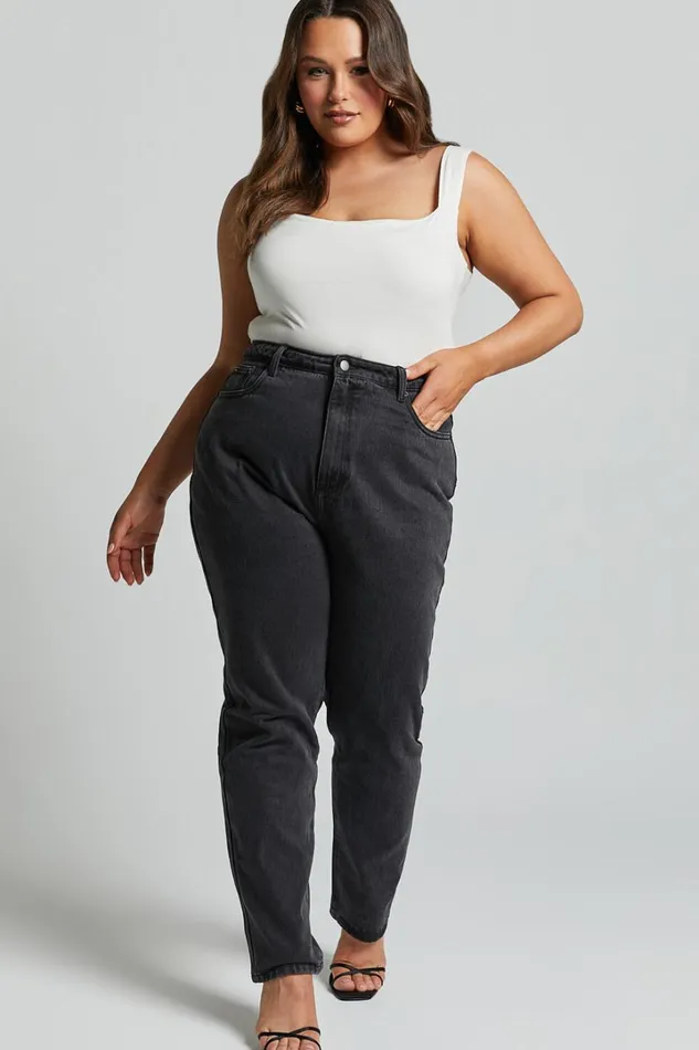Billie Jeans 8211 High Waisted Recycled Cotton Mom Denim Jeans In Washed Black Women Showpo Denim