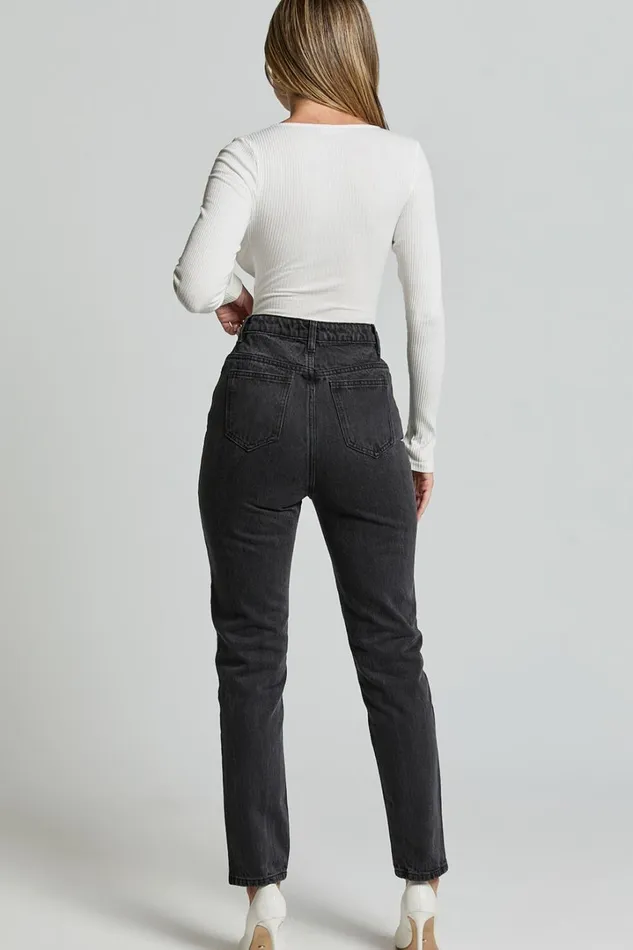 Billie Jeans 8211 High Waisted Recycled Cotton Mom Denim Jeans In Washed Black Women Showpo Denim