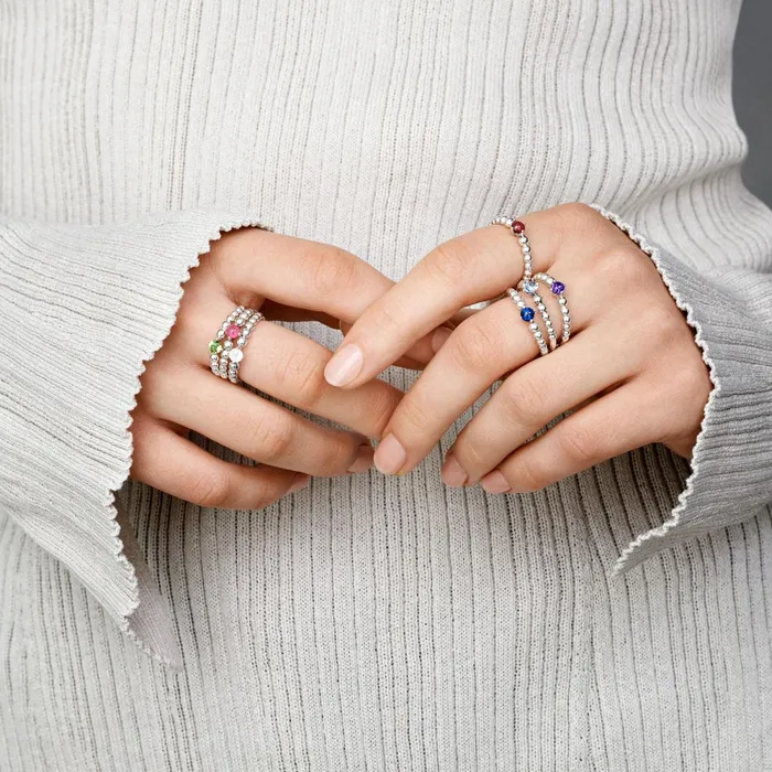Birthstone Rings Women Pandora October Birthstone Beaded Ring Pink