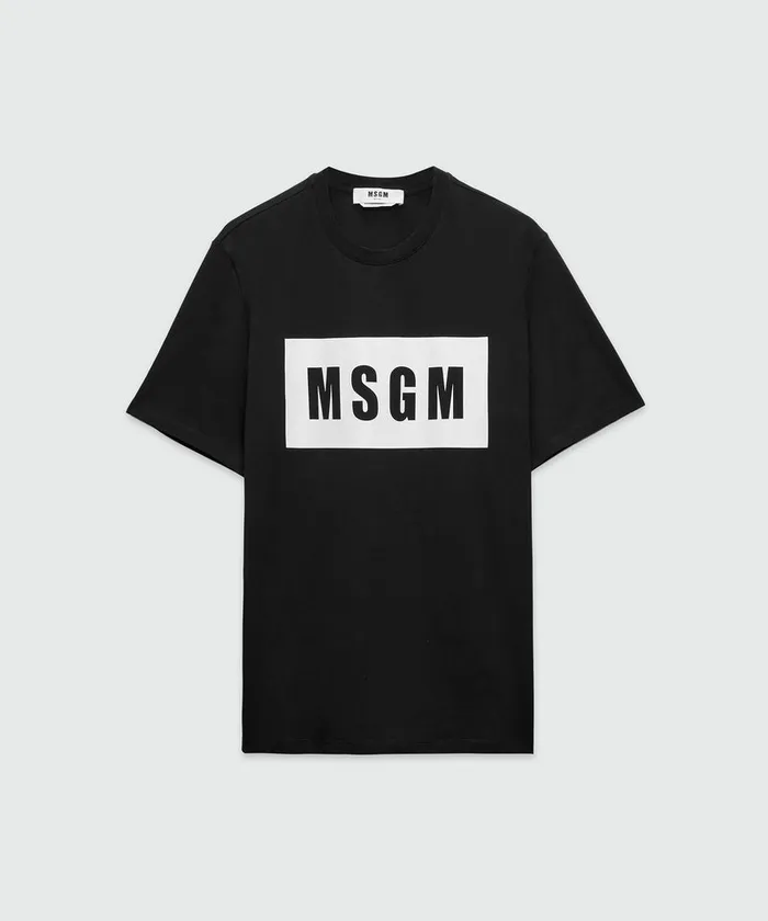 Black Jersey TShirt With Graphic Box Logo Men MSGM Tshirts