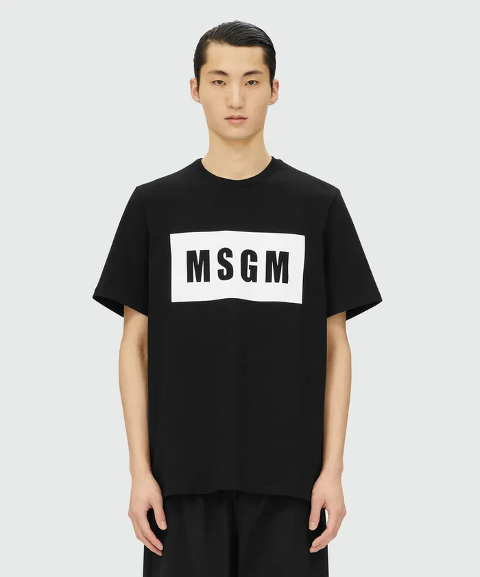 Black Jersey TShirt With Graphic Box Logo Men MSGM Tshirts