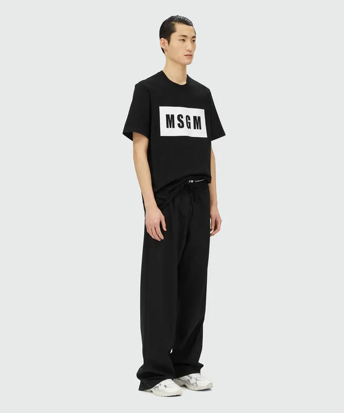 Black Jersey TShirt With Graphic Box Logo Men MSGM Tshirts