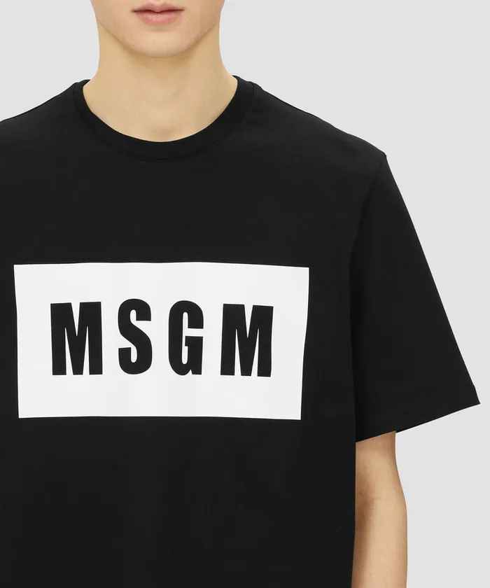 Black Jersey TShirt With Graphic Box Logo Men MSGM Tshirts