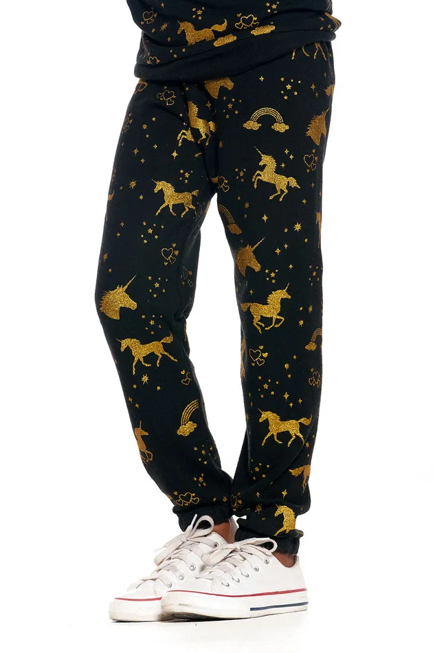 Bottoms Chaser Brand Girls Golden Unicorn Pants Bottoms Chaser Brand Girls Golden Unicorn Pants