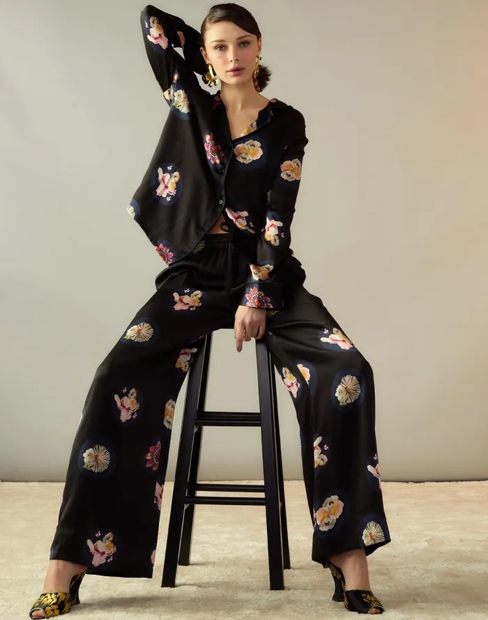 Bottoms Women Cynthia Rowley Moonlit Petal Silk Pant