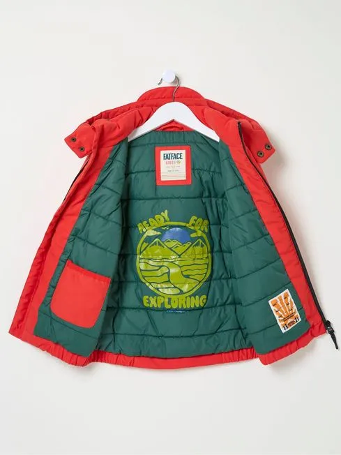 Boys Fatface Coats and Jackets Archie Red Hooded Padded Jacket