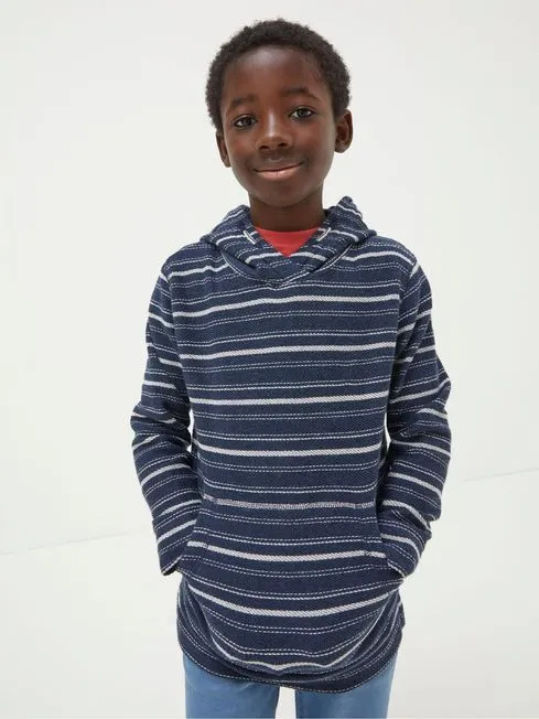 Boys Fatface Sweatshirts and Hoodies Blue Texture Stripe Popover Hoodie