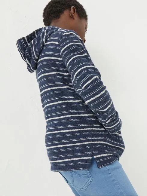 Boys Fatface Sweatshirts and Hoodies Blue Texture Stripe Popover Hoodie Boys Fatface Sweatshirts and Hoodies Blue Texture Stripe Popover Hoodie