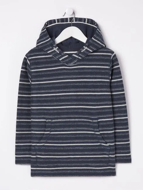 Boys Fatface Sweatshirts and Hoodies Blue Texture Stripe Popover Hoodie Boys Fatface Sweatshirts and Hoodies Blue Texture Stripe Popover Hoodie