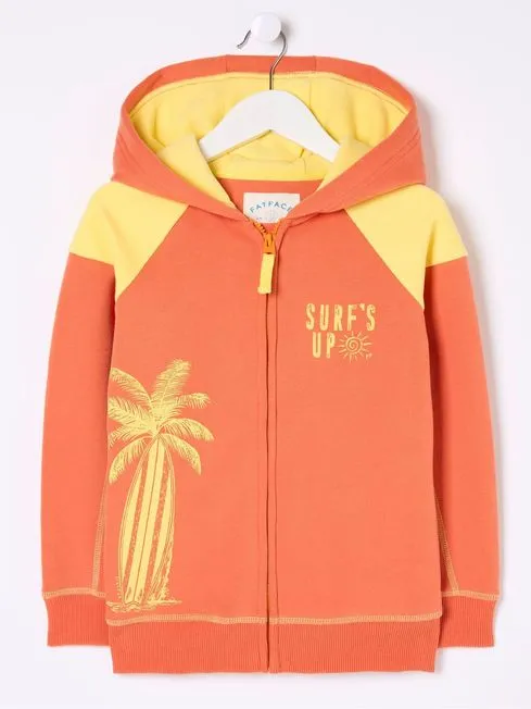 Boys Fatface Sweatshirts and Hoodies Orange Palm Zip Through Hoodie Boys Fatface Sweatshirts and Hoodies Orange Palm Zip Through Hoodie