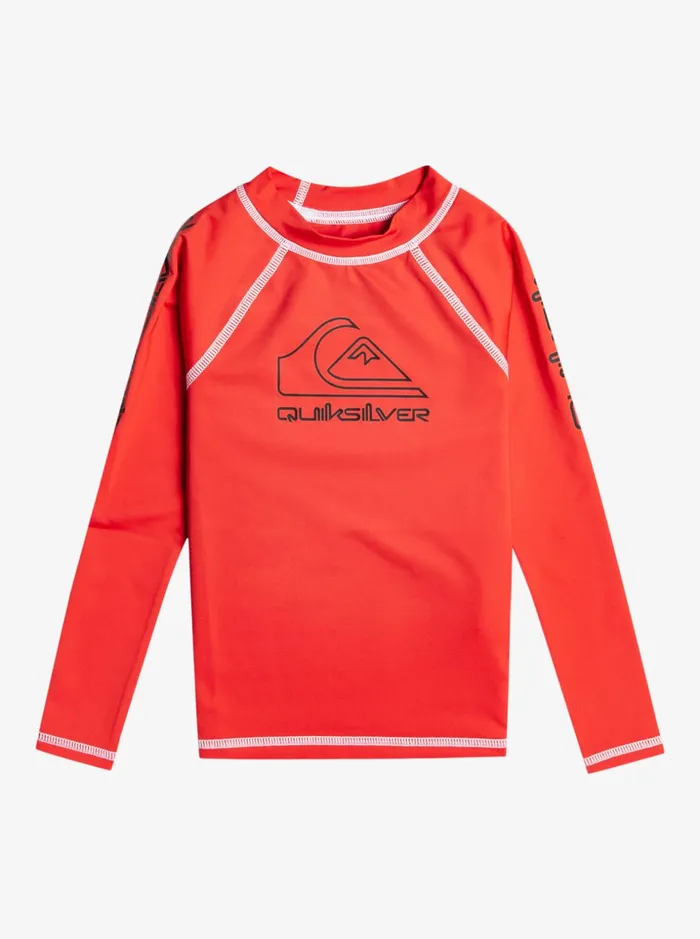 Boys Quiksilver Rashguards Boy039s 27 On Tour Long Sleeve UPF 50 Rashguard High Risk Red