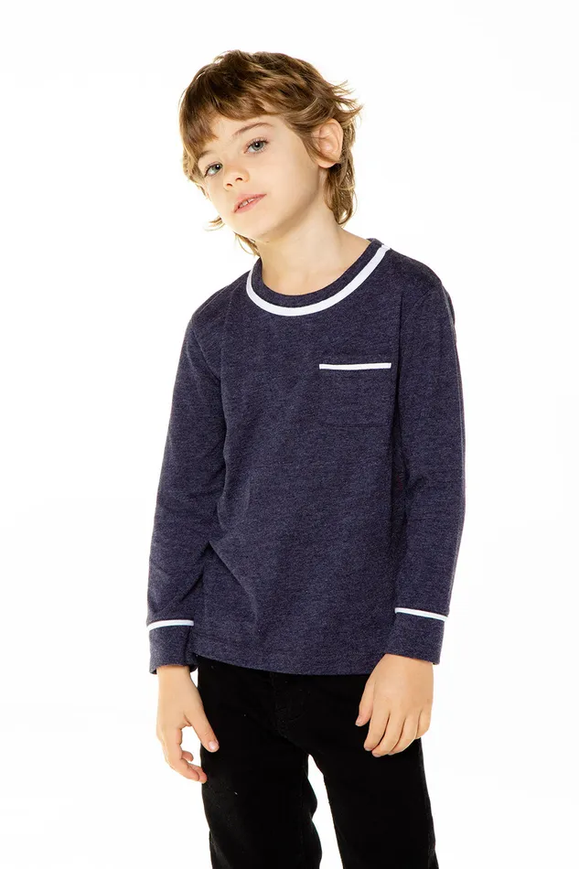Boys Tops Chaser Brand Recycled Vintage Jersey Long Sleeve Pocket Tee with Piping