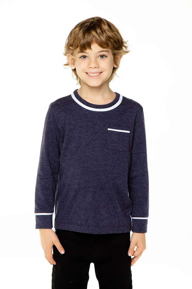 Boys Tops Chaser Brand Recycled Vintage Jersey Long Sleeve Pocket Tee with Piping