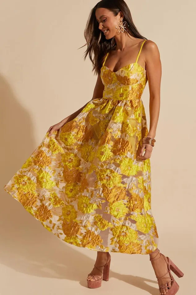 Brailey Midi Dress 8211 Aline Corset Detail Dress In Yellow Women Showpo Curve Clothes