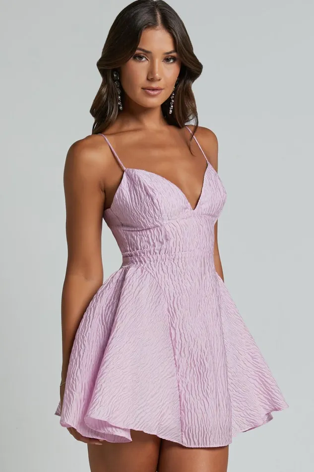 Brandi Mini Dress 8211 Bust Cup Full Hem Textured Jacquard Mini Dress In Light Pink Women Showpo Dresses