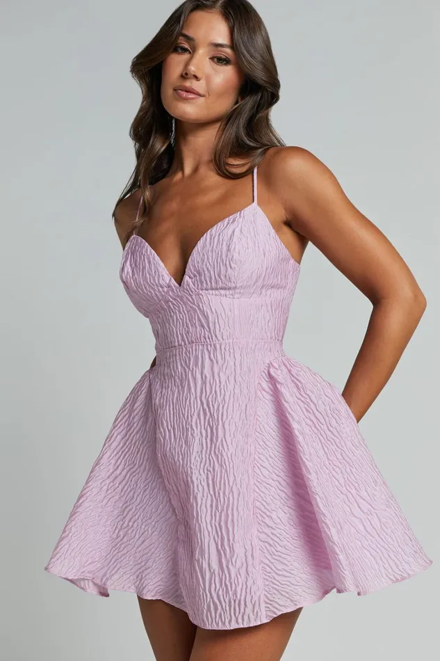 Brandi Mini Dress 8211 Bust Cup Full Hem Textured Jacquard Mini Dress In Light Pink Women Showpo Dresses