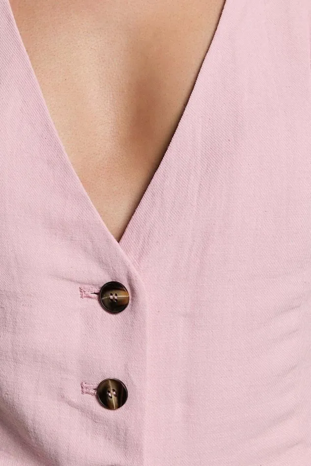Bree Top 8211 Linen Look V Neck Button Up Cropped Vest In Light Pink Women Showpo Conscious