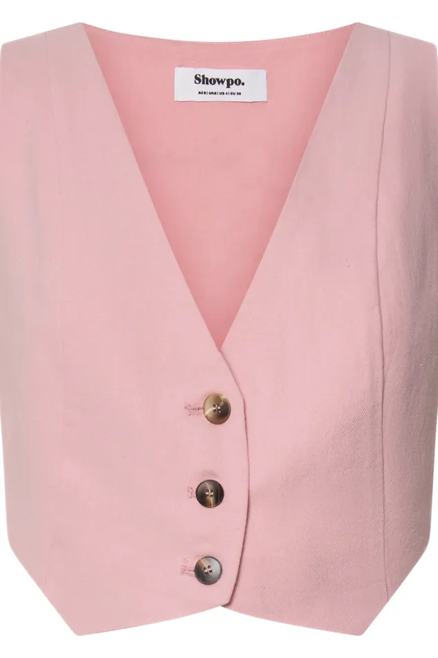 Bree Top 8211 Linen Look V Neck Button Up Cropped Vest In Light Pink Women Showpo Conscious