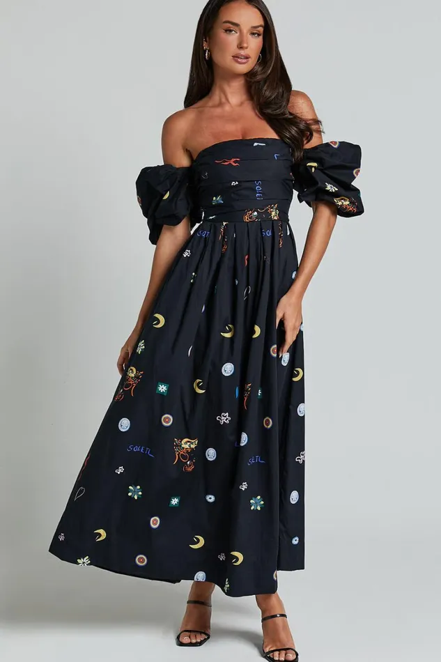 Brianna Maxi Dress 8211 Off Shoulder Dress In Black Print Women Showpo Dresses