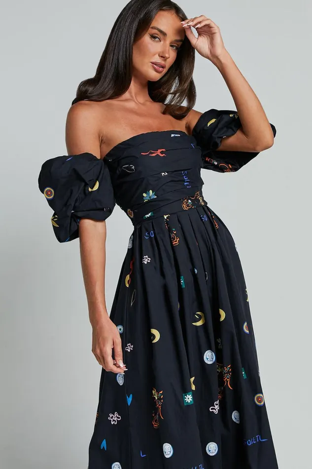 Brianna Maxi Dress 8211 Off Shoulder Dress In Black Print Women Showpo Dresses