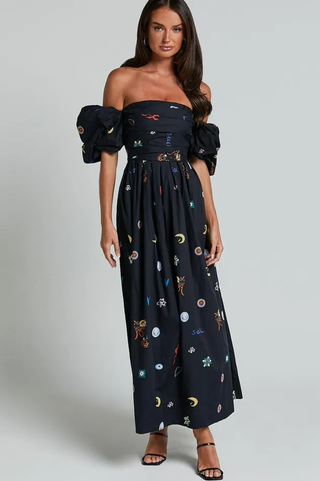 Brianna Maxi Dress 8211 Off Shoulder Dress In Black Print Women Showpo Dresses